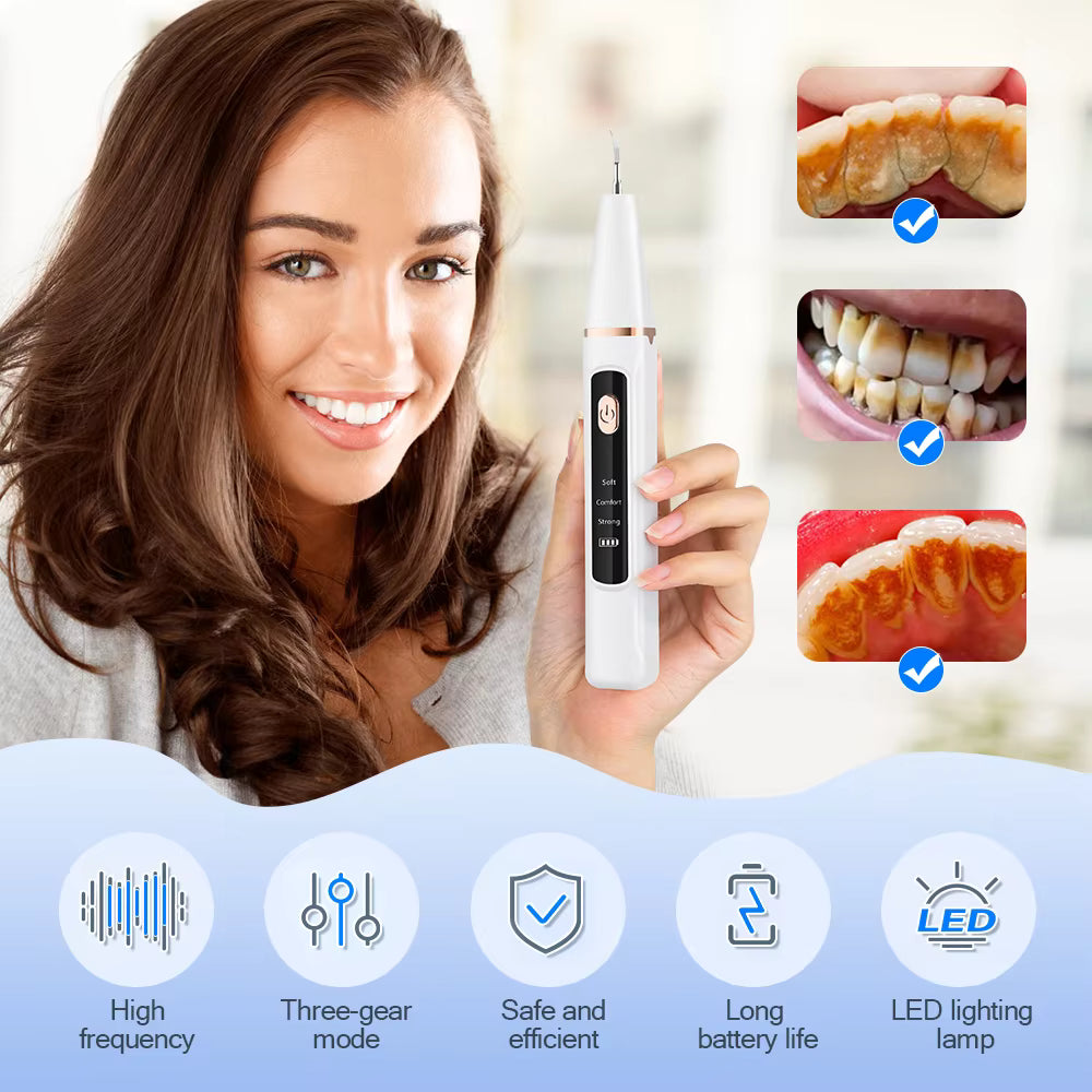 Ultrasonic Electric Dental Calculus Remover & Teeth Whitening Plaque Scaler with LED Light